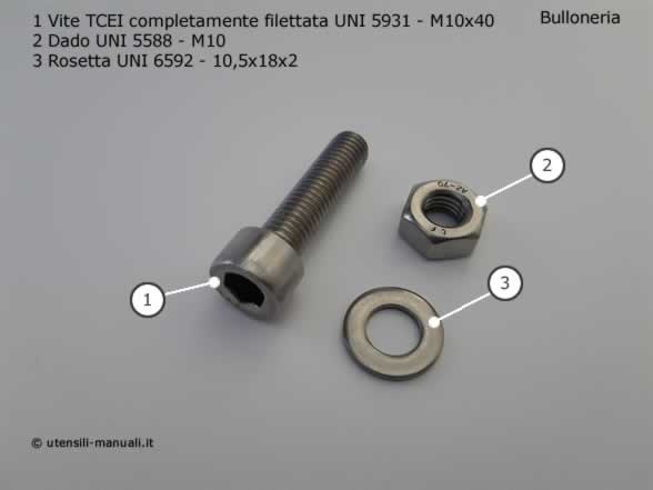 Vite testa esagono incassato, dado e rosette M10